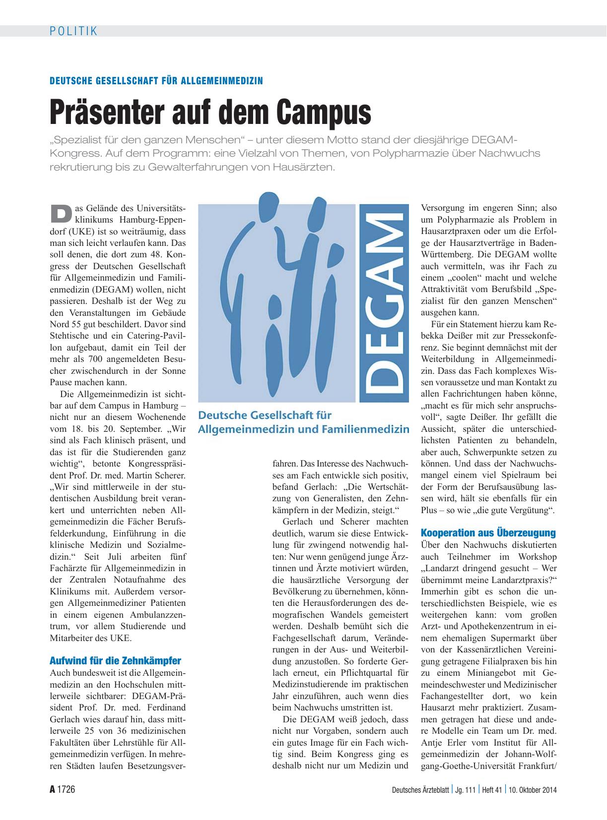 Vorschauseite 1: Deutsche Gesellschaft für Allgemeinmedizin: Präsenter auf dem Campus