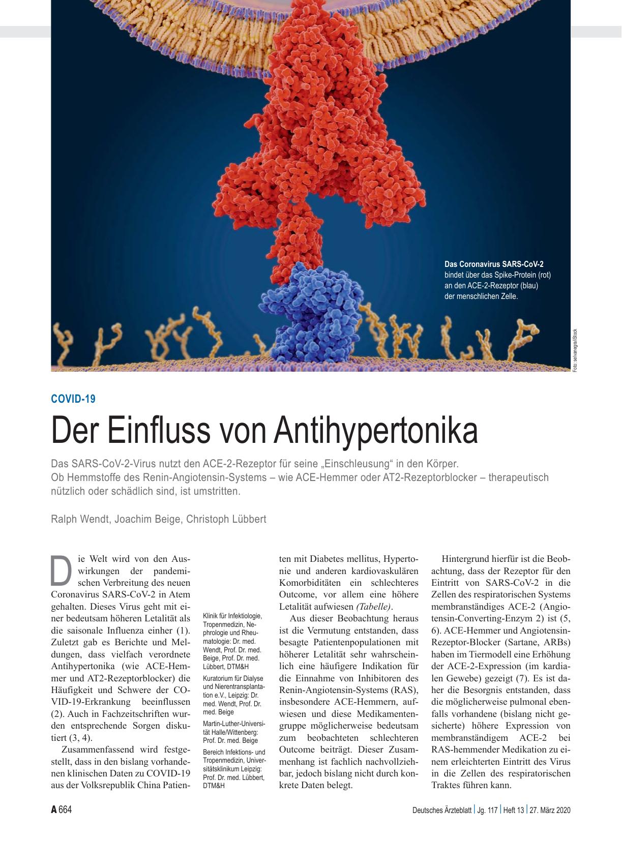 Vorschauseite 1: COVID-19: Der Einfluss von Antihypertonika