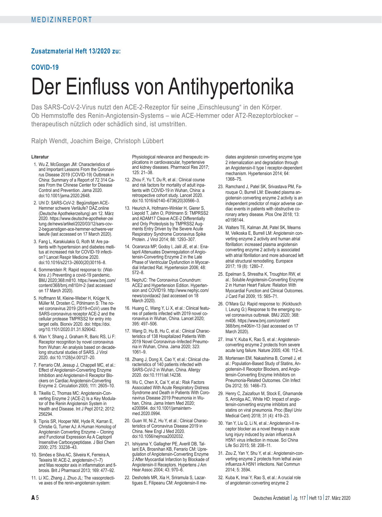 Vorschauseite 5: COVID-19: Der Einfluss von Antihypertonika