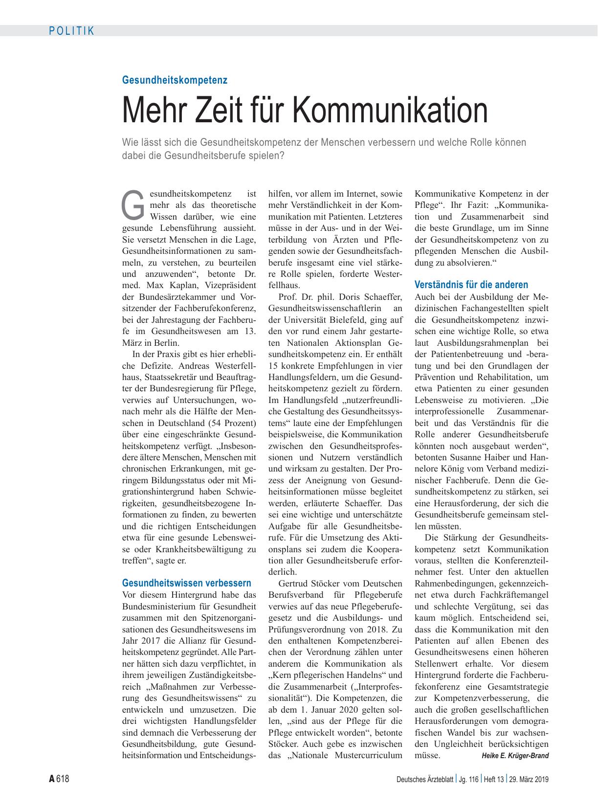 Vorschauseite 1: Gesundheitskompetenz: Mehr Zeit für Kommunikation