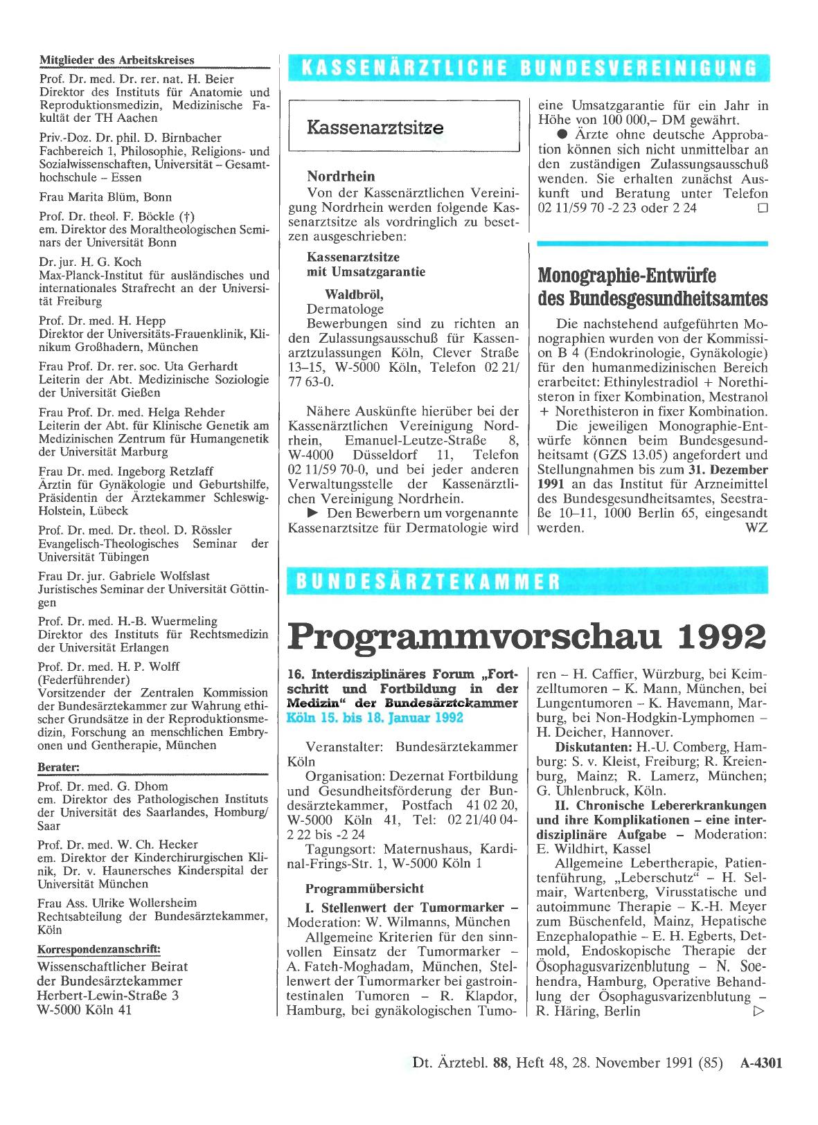Vorschauseite 1: Monographie-Entwürfe des Bundesgesundheitsamtes