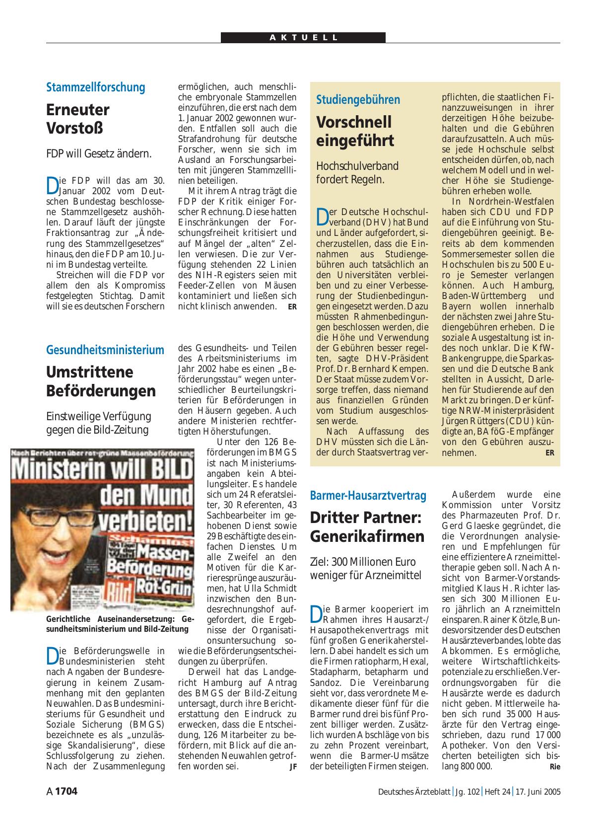 Vorschauseite 1: Gesundheitsministerium: Umstrittene Beförderungen