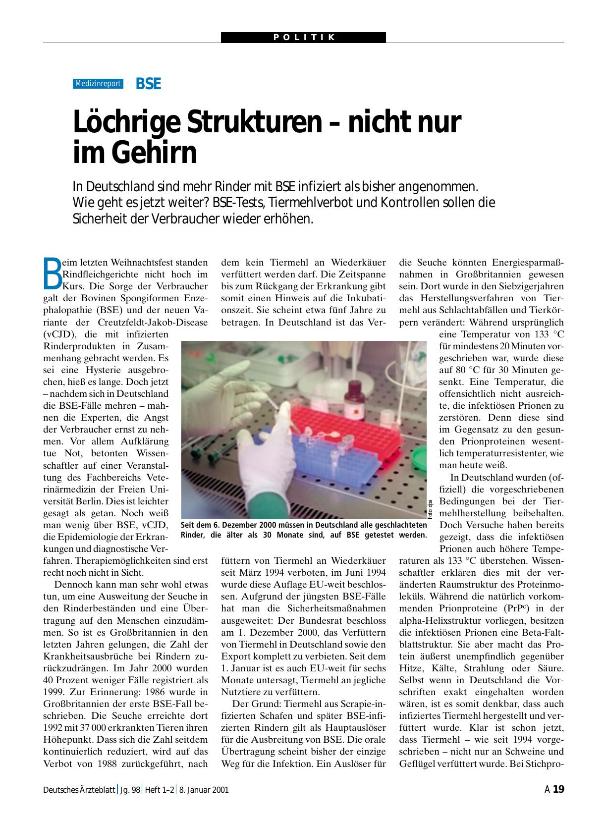 Vorschauseite 1: BSE: Löchrige Strukturen – nicht nur im Gehirn