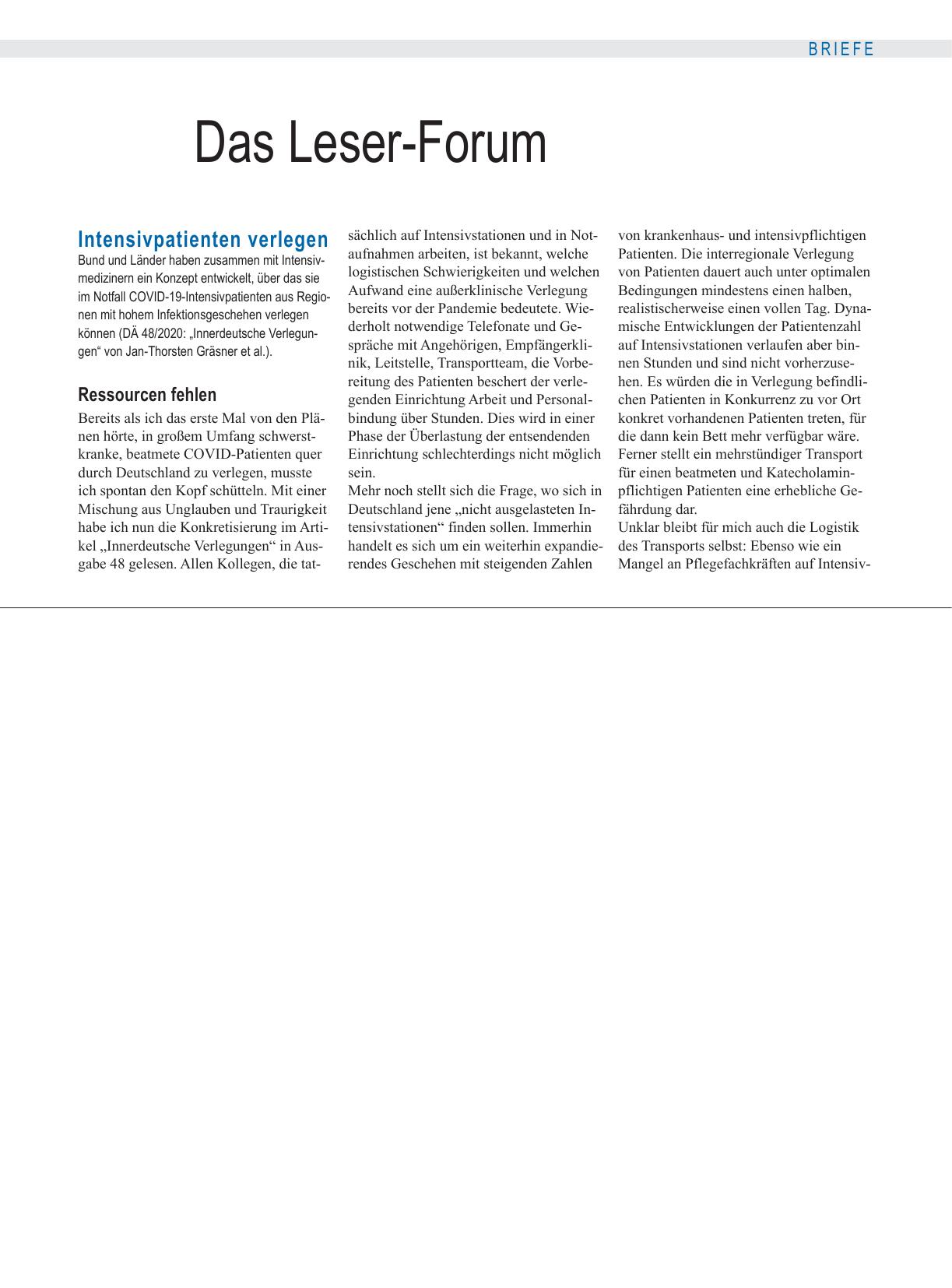 Vorschauseite 1: Intensivpatienten verlegen: Ressourcen fehlen
