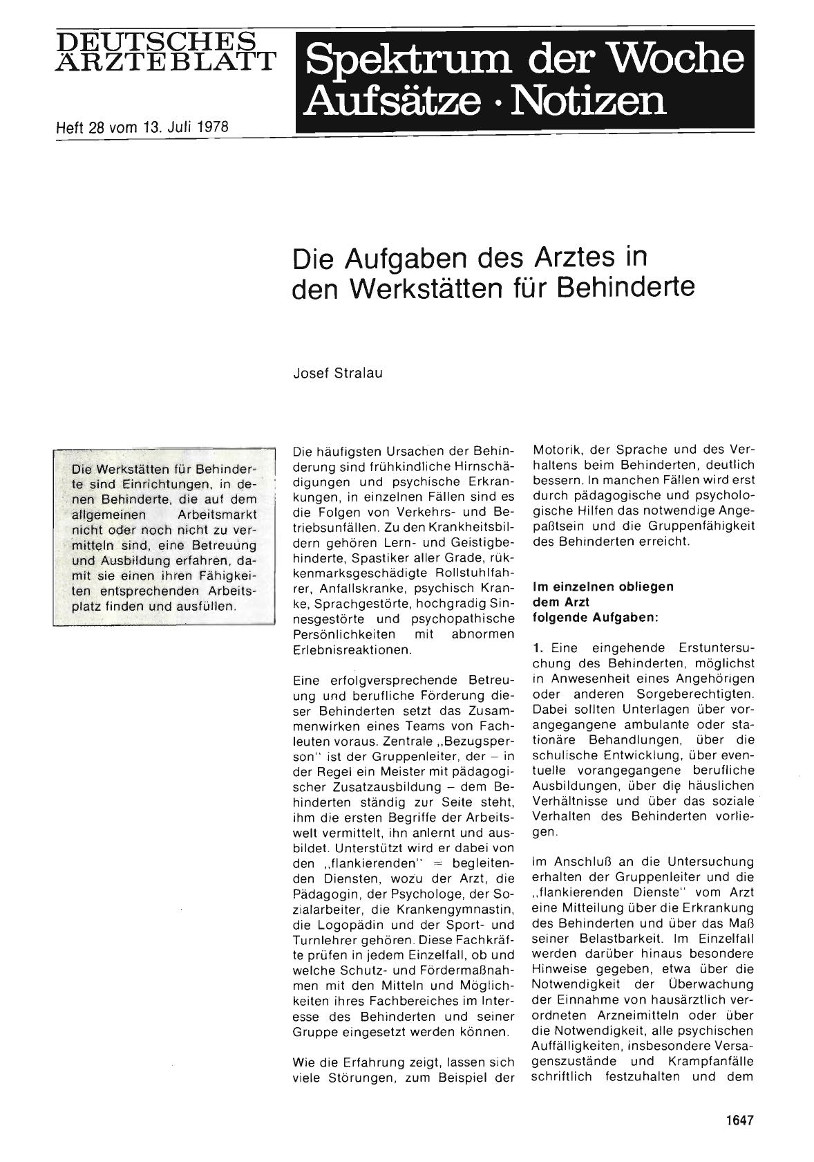 Vorschauseite 1: Die Aufgaben des Arztes in den Werkstätten für Behinderte