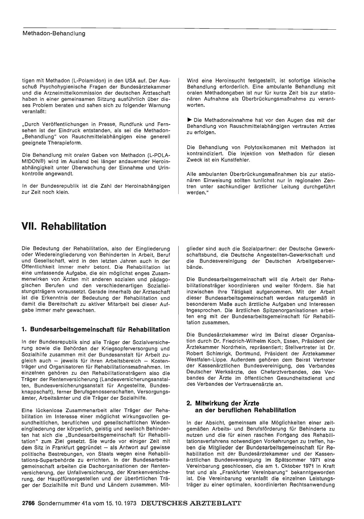 Vorschauseite 1: Bericht über das Jahr 1972/73: B. Gesundheitspolitik in Einzeldarstellungen: VII. Rehabilitation
