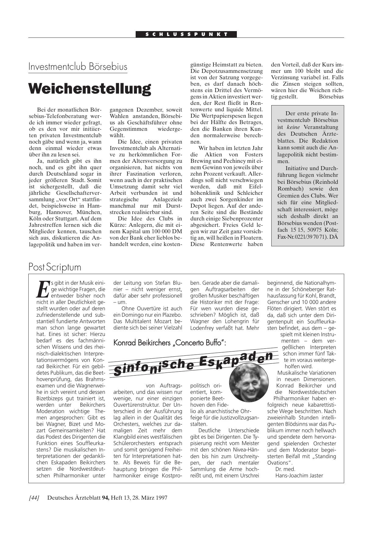 Vorschauseite 1: Investmentclub Börsebius: Weichenstellung