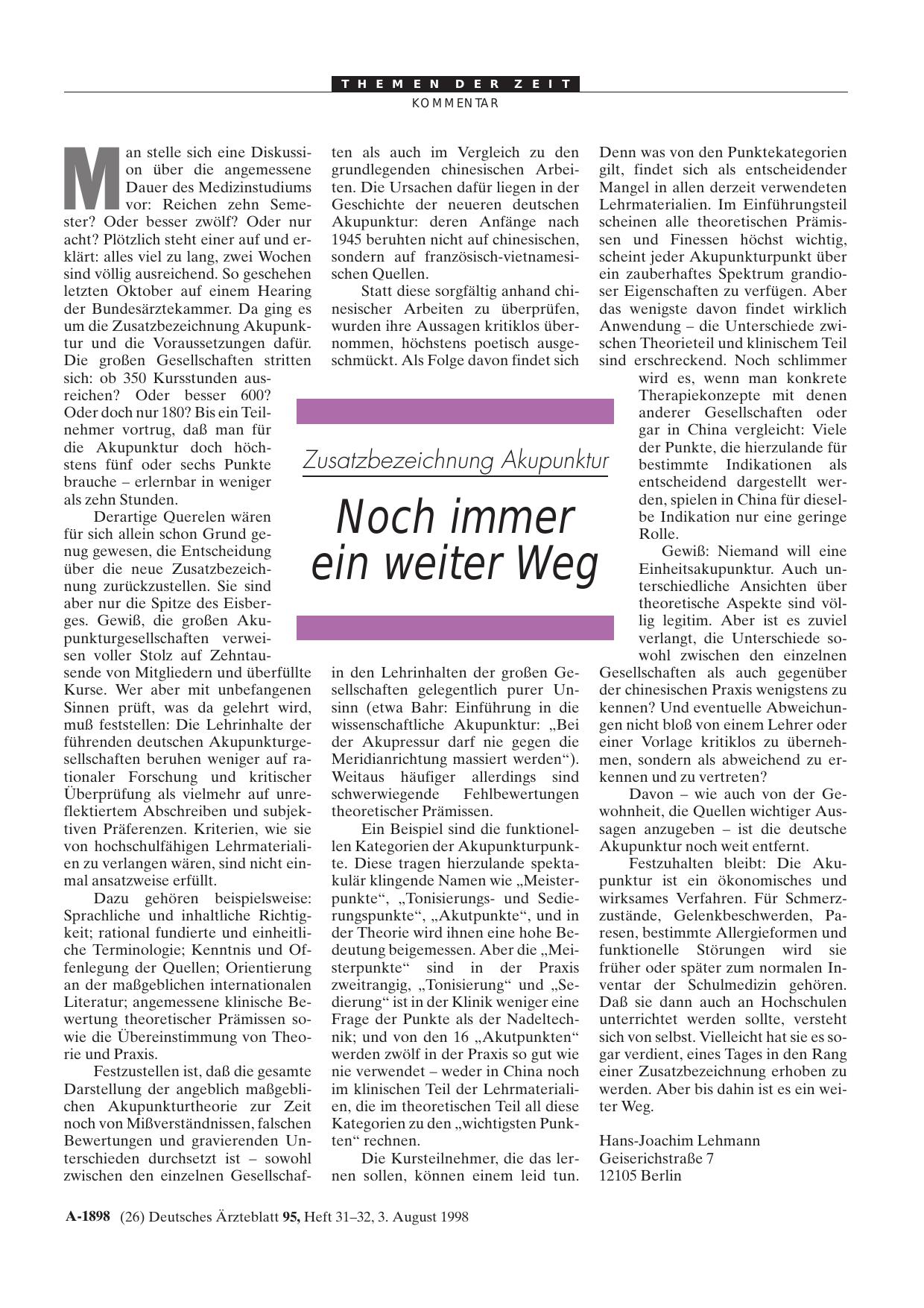 Vorschauseite 1: Zusatzbezeichnung Akupunktur: Noch immer ein weiter Weg