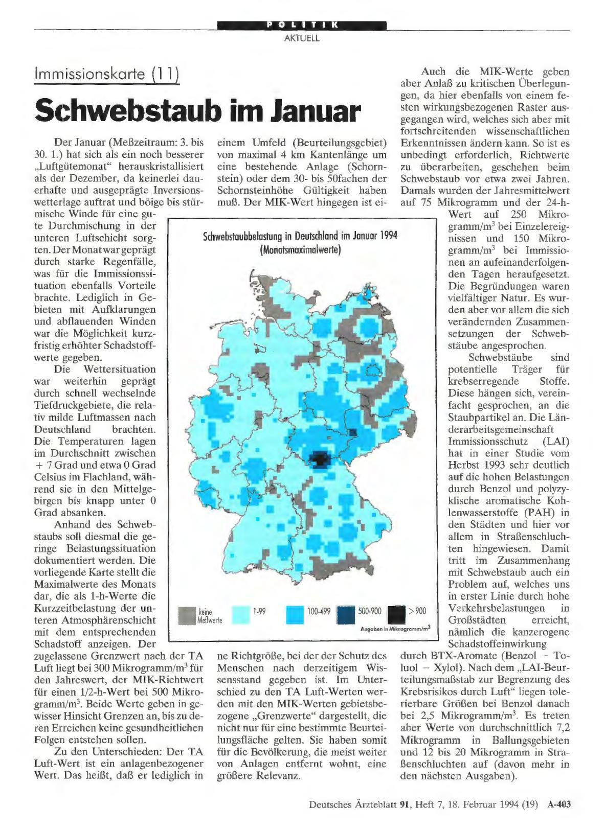 Vorschauseite 1: Immissionskarte (11): Schwebstaub im Januar