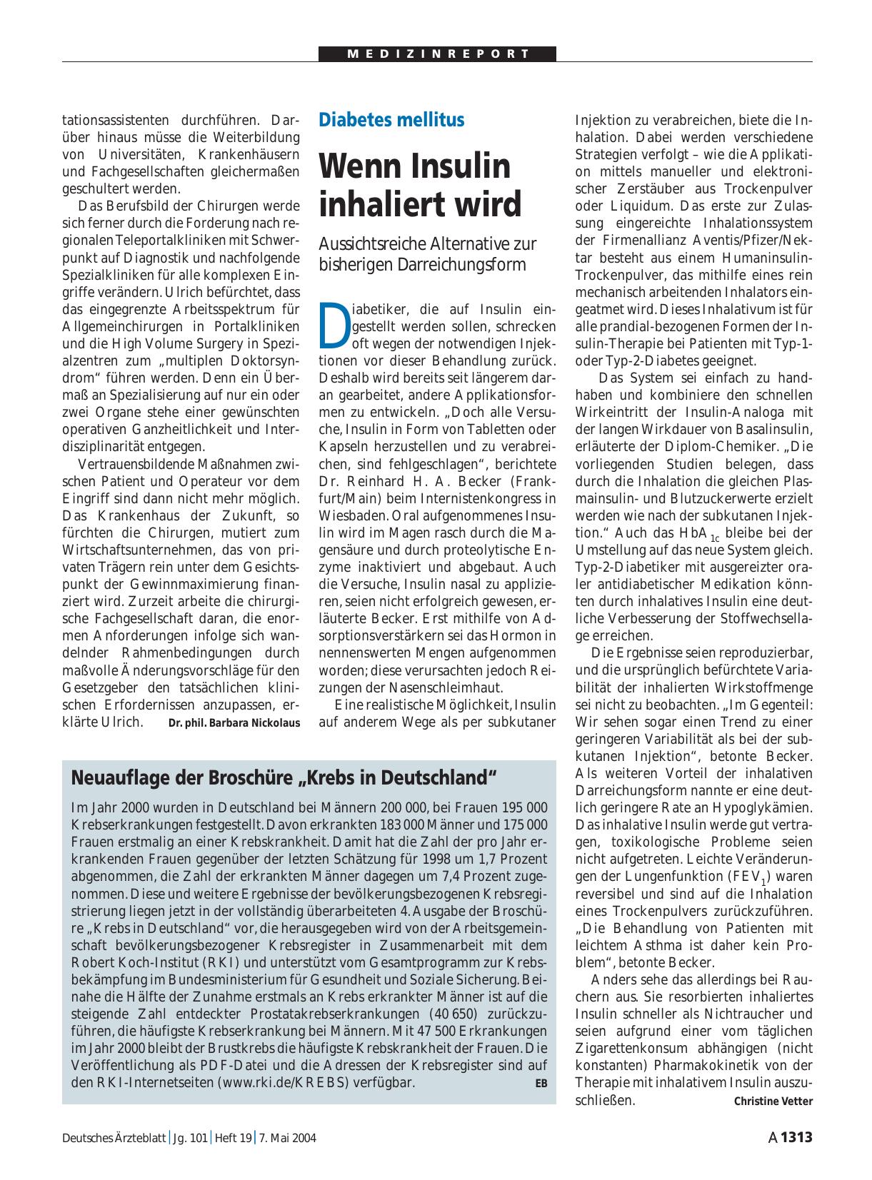 Vorschauseite 1: Diabetes mellitus: Wenn Insulin inhaliert wird