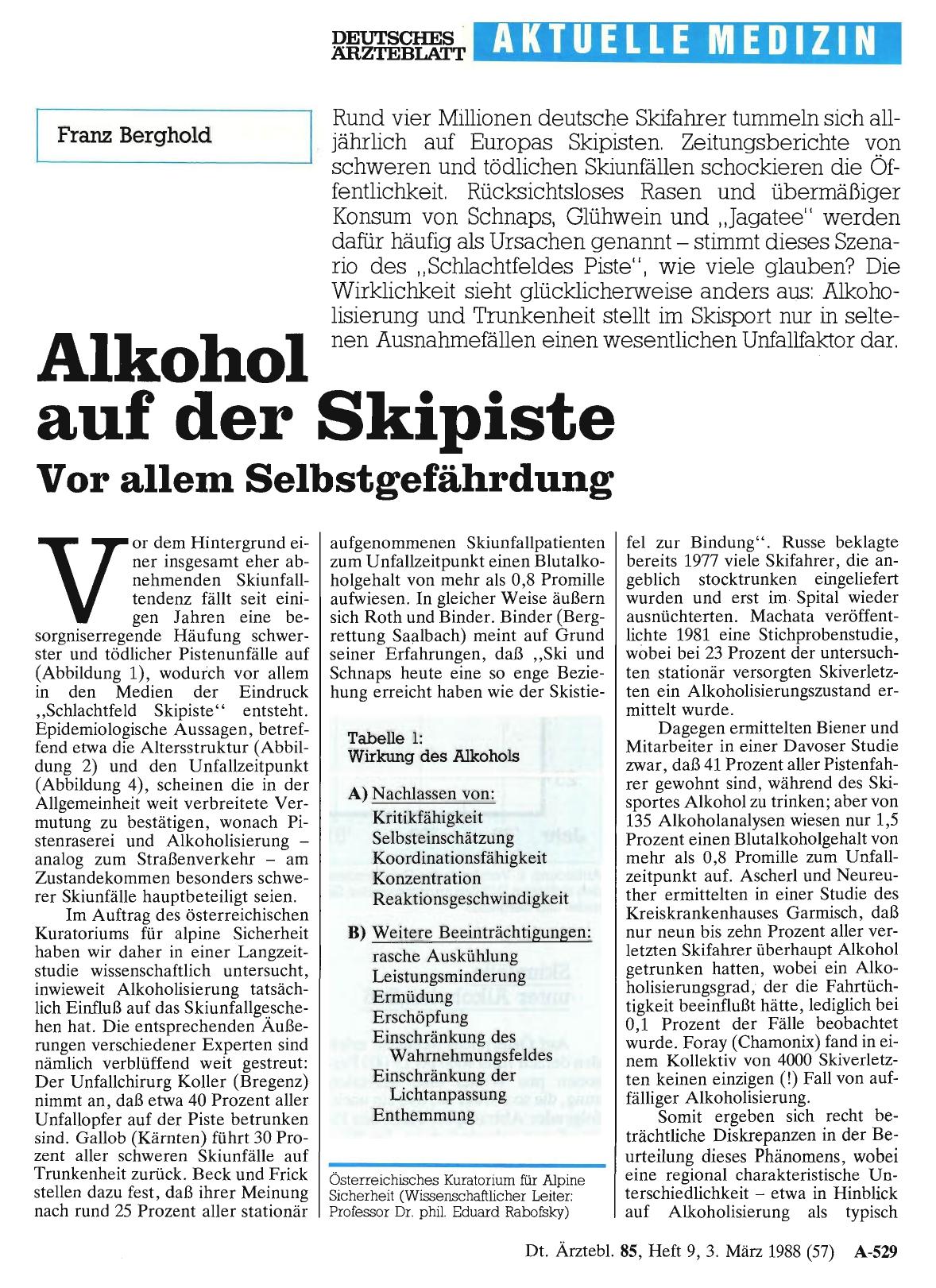 Vorschauseite 1: Alkohol auf der Skipiste: Vor allem Selbstgefährdung