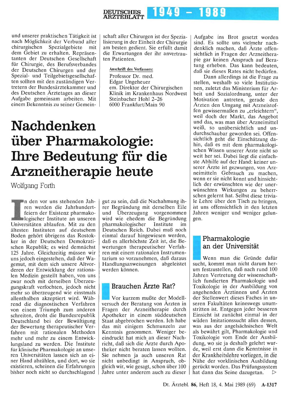 Vorschauseite 1: Nachdenken über Pharmakologie: Ihre Bedeutung für die Arzneitherapie heute