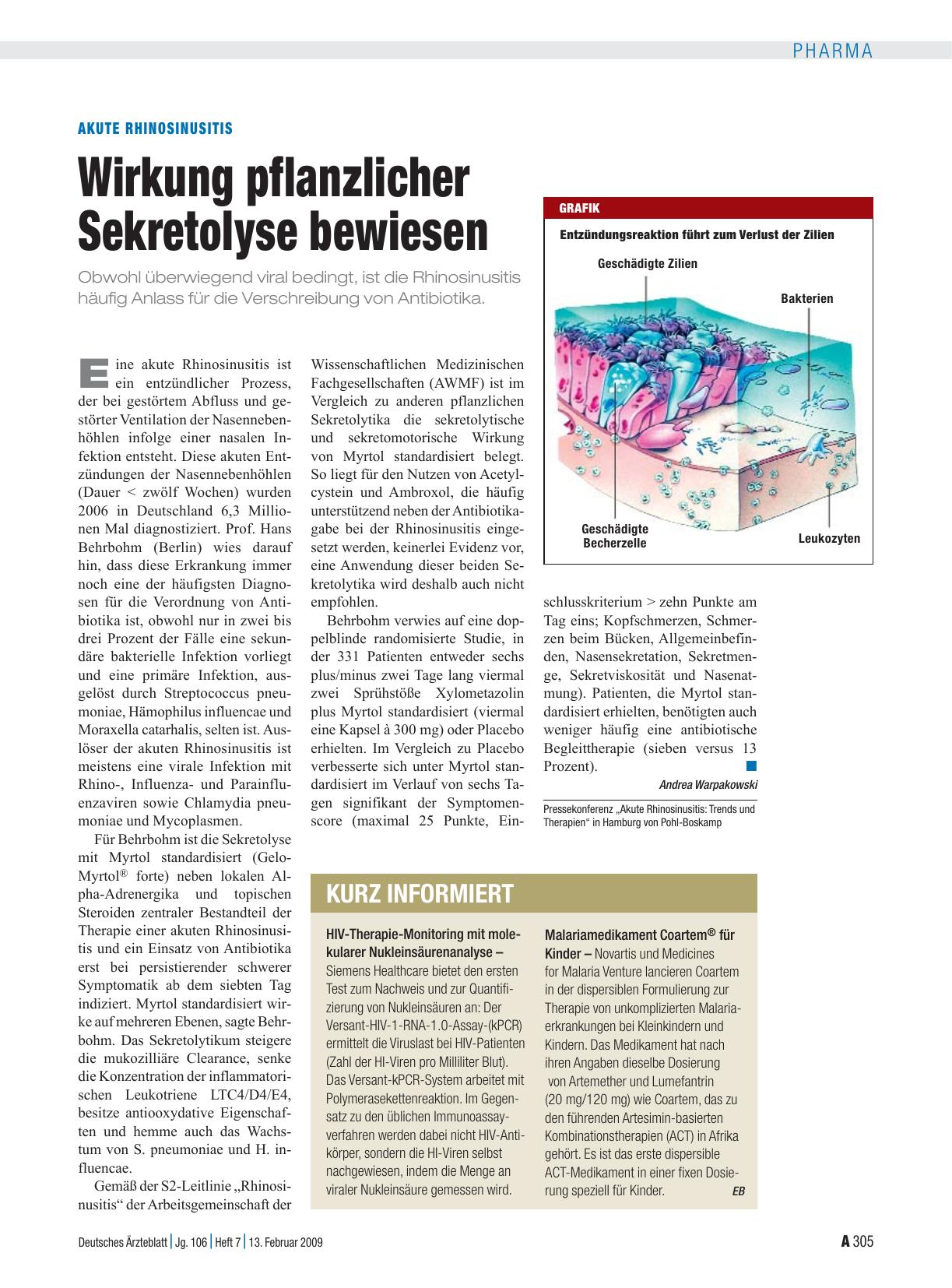 Vorschauseite 1: Akute Rhinosinusitis: Wirkung pflanzlicher Sekretolyse bewiesen