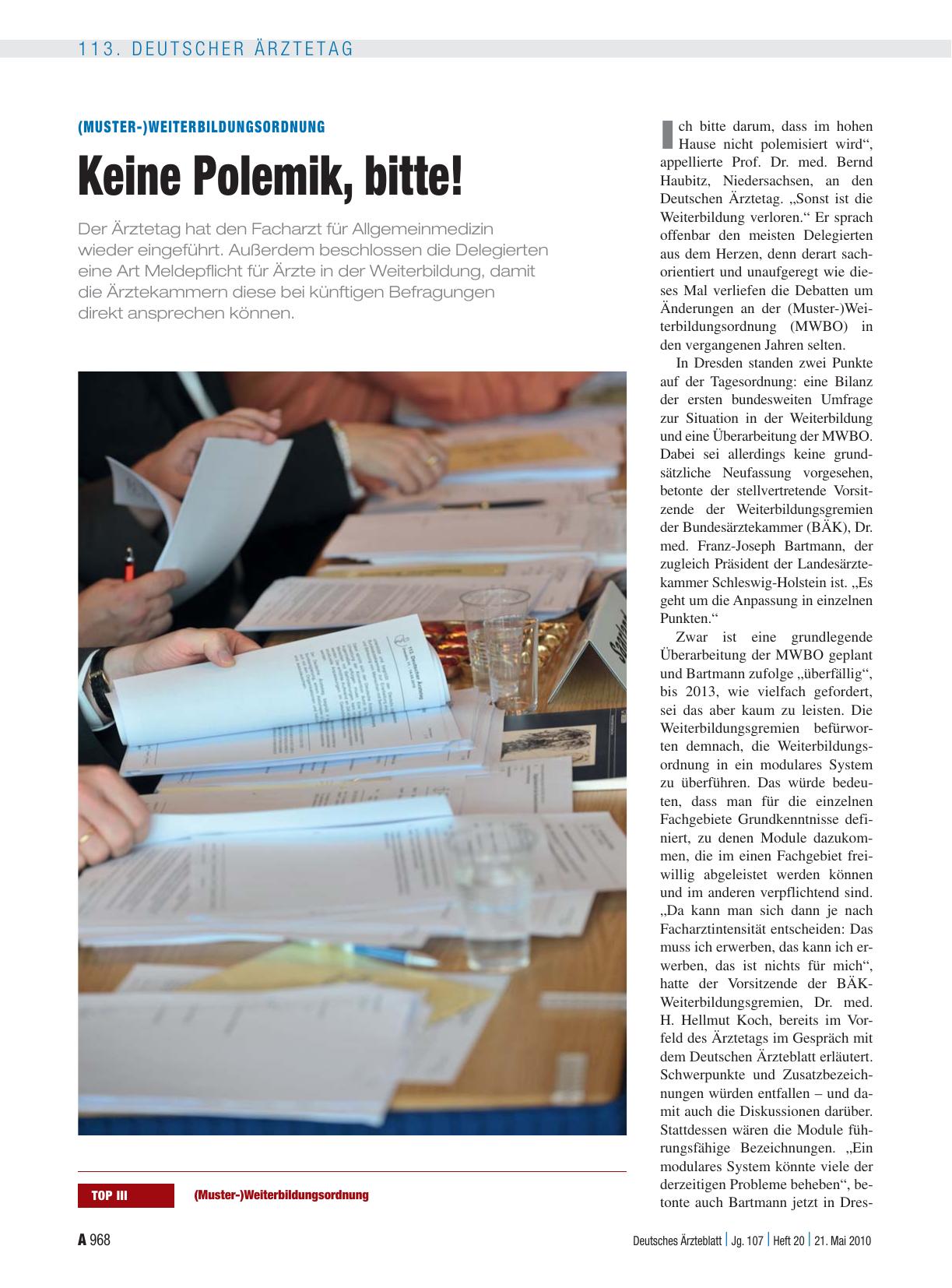 Vorschauseite 1: (Muster-)Weiterbildungsordnung: Keine Polemik, bitte!