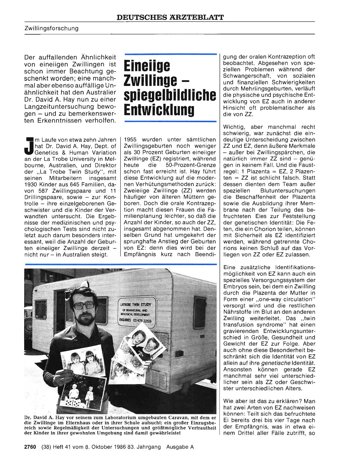 Vorschauseite 1: Zwillingsforschung: Eineiige Zwillinge spiegelbildliche Entwicklung