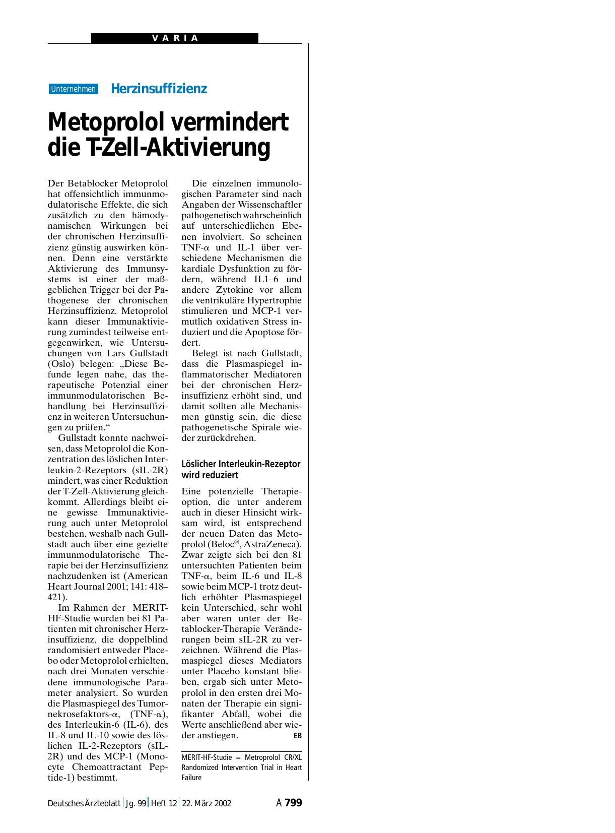 Vorschauseite 1: Herzinsuffizienz: Metoprolol vermindert die T-Zell-Aktivierung
