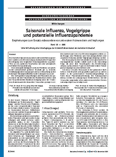 Vorschauseite 1: Mitteilungen: Saisonale Influenza, Vogelgrippe und potenzielle Influenzapandemie