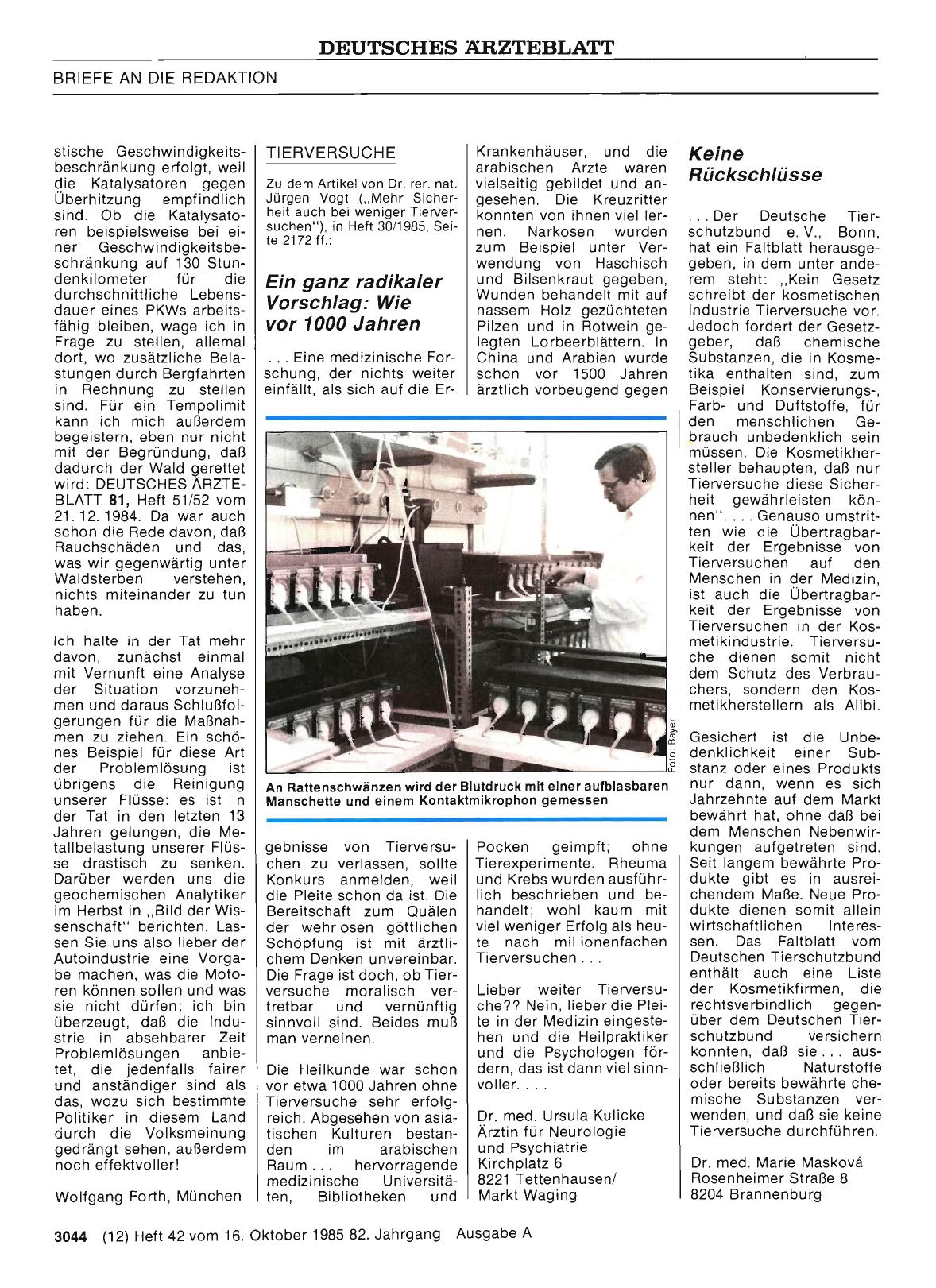 Vorschauseite 1: TIERVERSUCHE: Keine Rückschlüsse