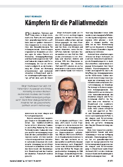 Vorschauseite 1: Birgit Weihrauch: Kämpferin für die Palliativmedizin