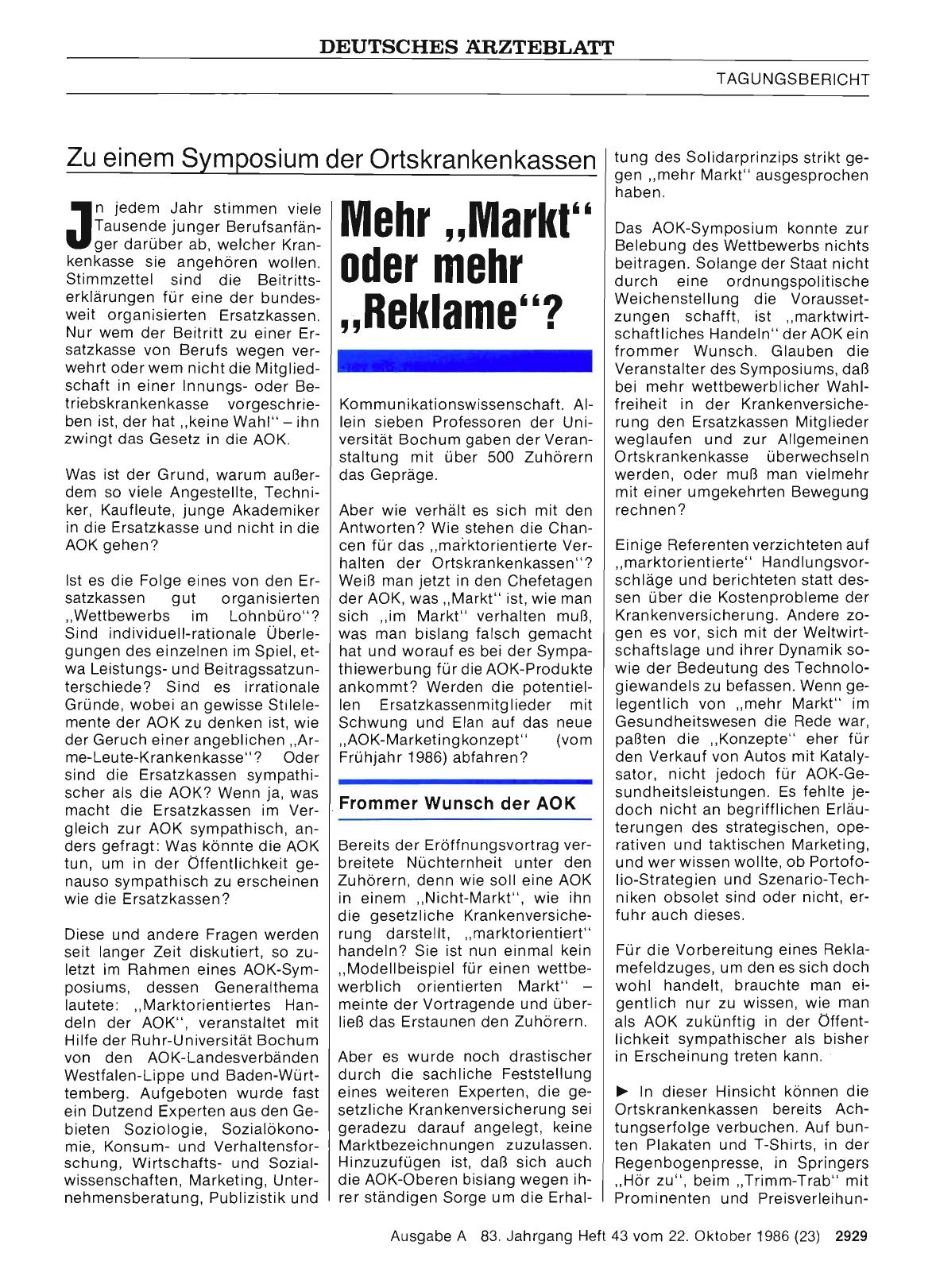 Vorschauseite 1: Zu einem Symposium der Ortskrankenkassen: Mehr, ,Markt'' oder mehr, ,Reklame''?