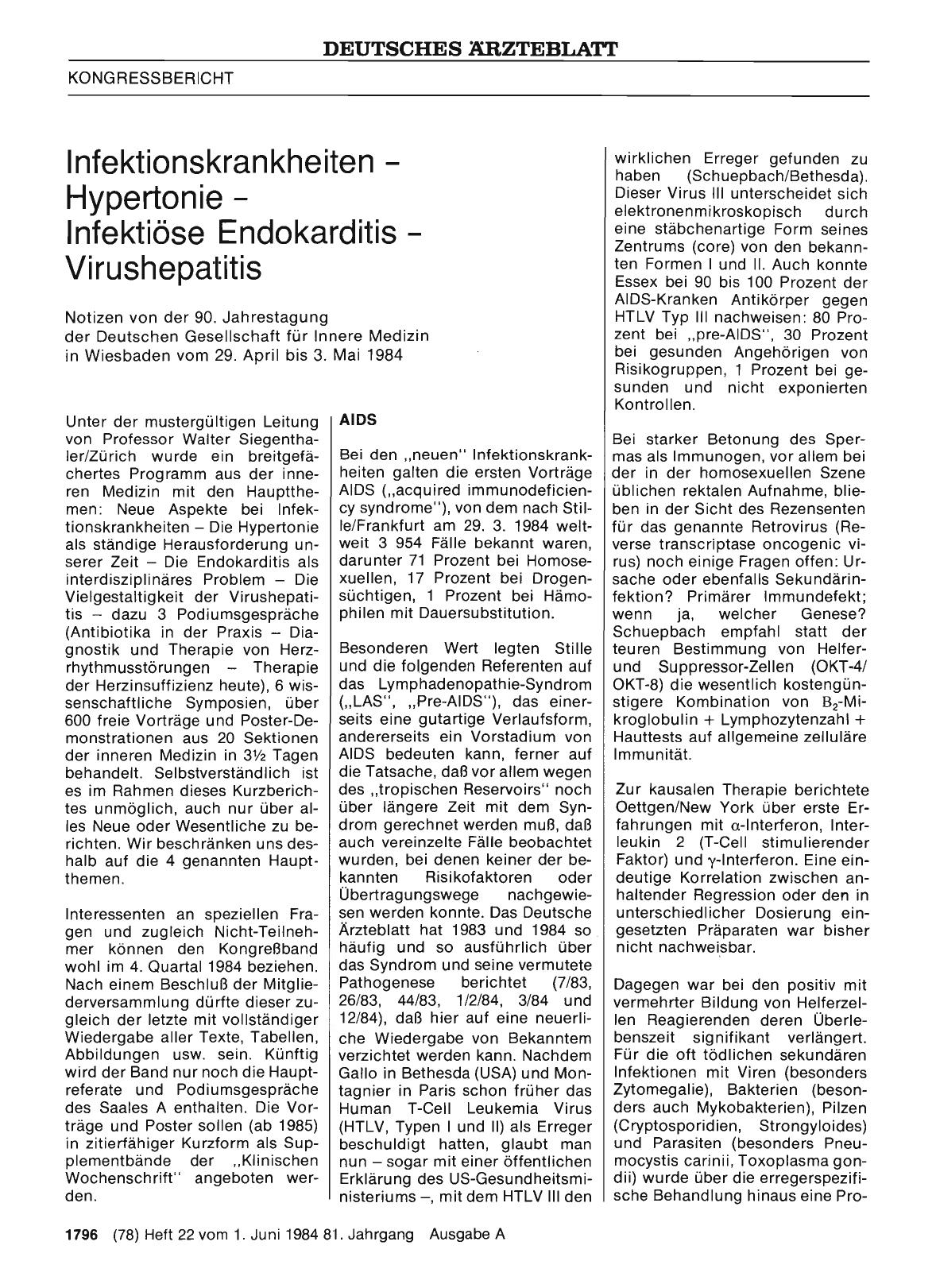 Vorschauseite 1: Infektionskrankheiten - Hypertonie - Infektiöse Endokarditis - Virushepatitis