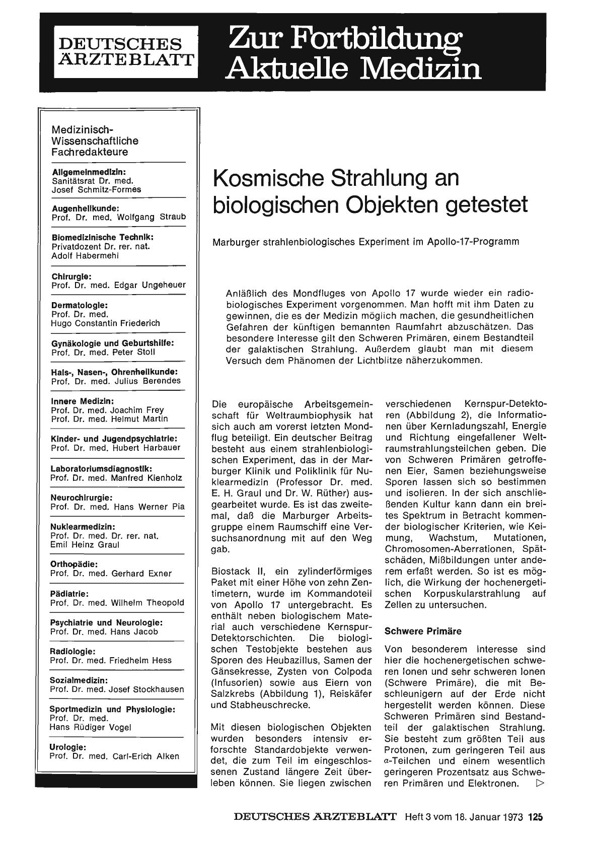 Vorschauseite 1: Kosmische Strahlung an biologischen Objekten getestet. Marburger strahlenbiologisches Experiment im Apollo-17-Programm