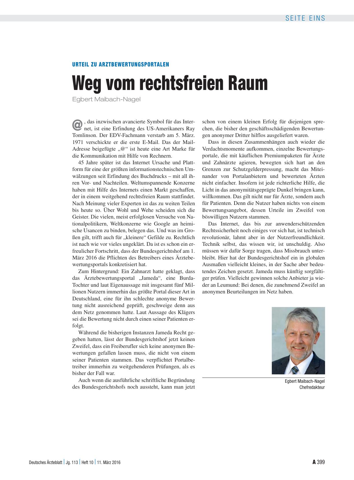 Vorschauseite 1: Urteil zu Arztbewertungsportalen: Weg vom rechtsfreien Raum