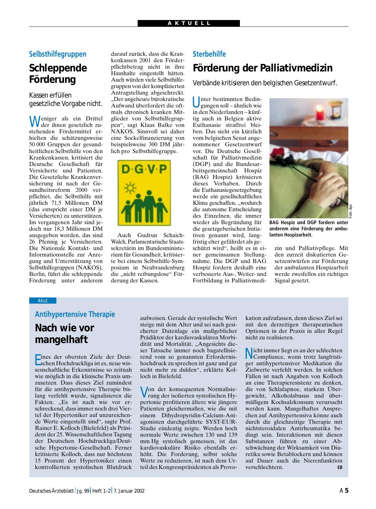 Vorschauseite 1: Sterbehilfe: Förderung der Palliativmedizin