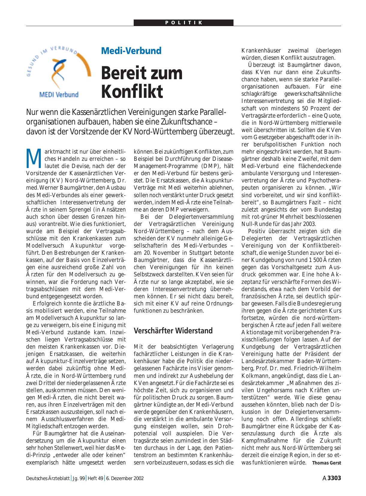 Vorschauseite 1: Medi-Verbund: Bereit zum Konflikt