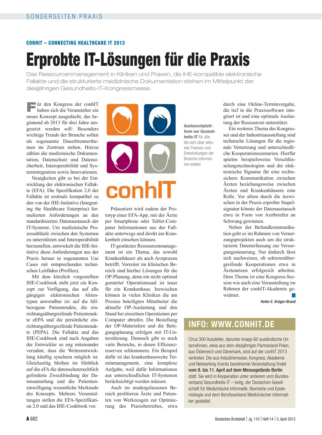 Vorschauseite 1: conhIT – Connecting Healthcare IT 2013: Erprobte IT-Lösungen für die Praxis