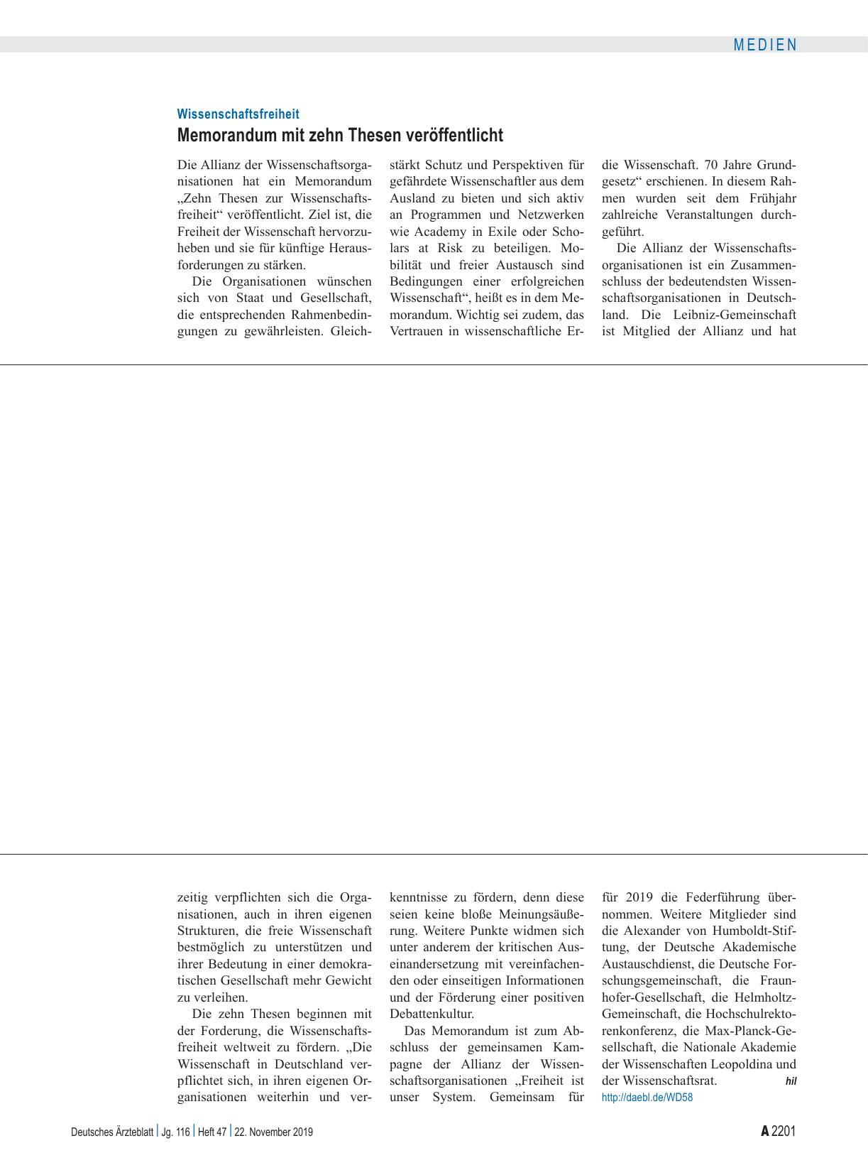 Vorschauseite 1: Wissenschaftsfreiheit: Memorandum mit zehn Thesen veröffentlicht