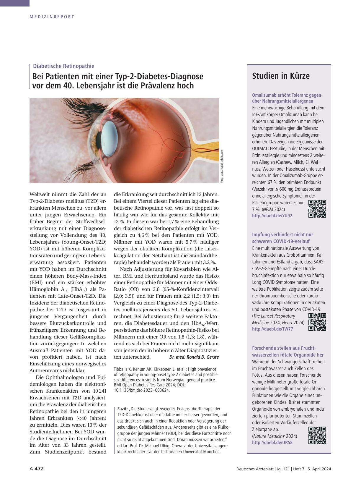 Vorschauseite 1: Diabetische Retinopathie: Bei Patienten mit einer Typ-2-Diabetes-Diagnose vor dem 40. Lebensjahr ist die Prävalenz hoch