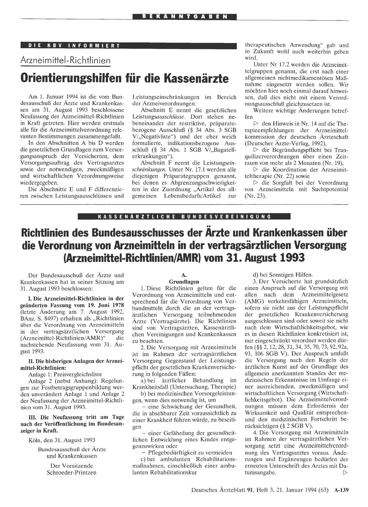 Vorschauseite 1: Richtlinien des Bundesausschusses der Ärzte und Krankenkassen über die Verordnung von Arzneimitteln in der vertragsärztlichen Versorgung (Arzneimittel-Richtlinien/AMR) vom 31. Aug…