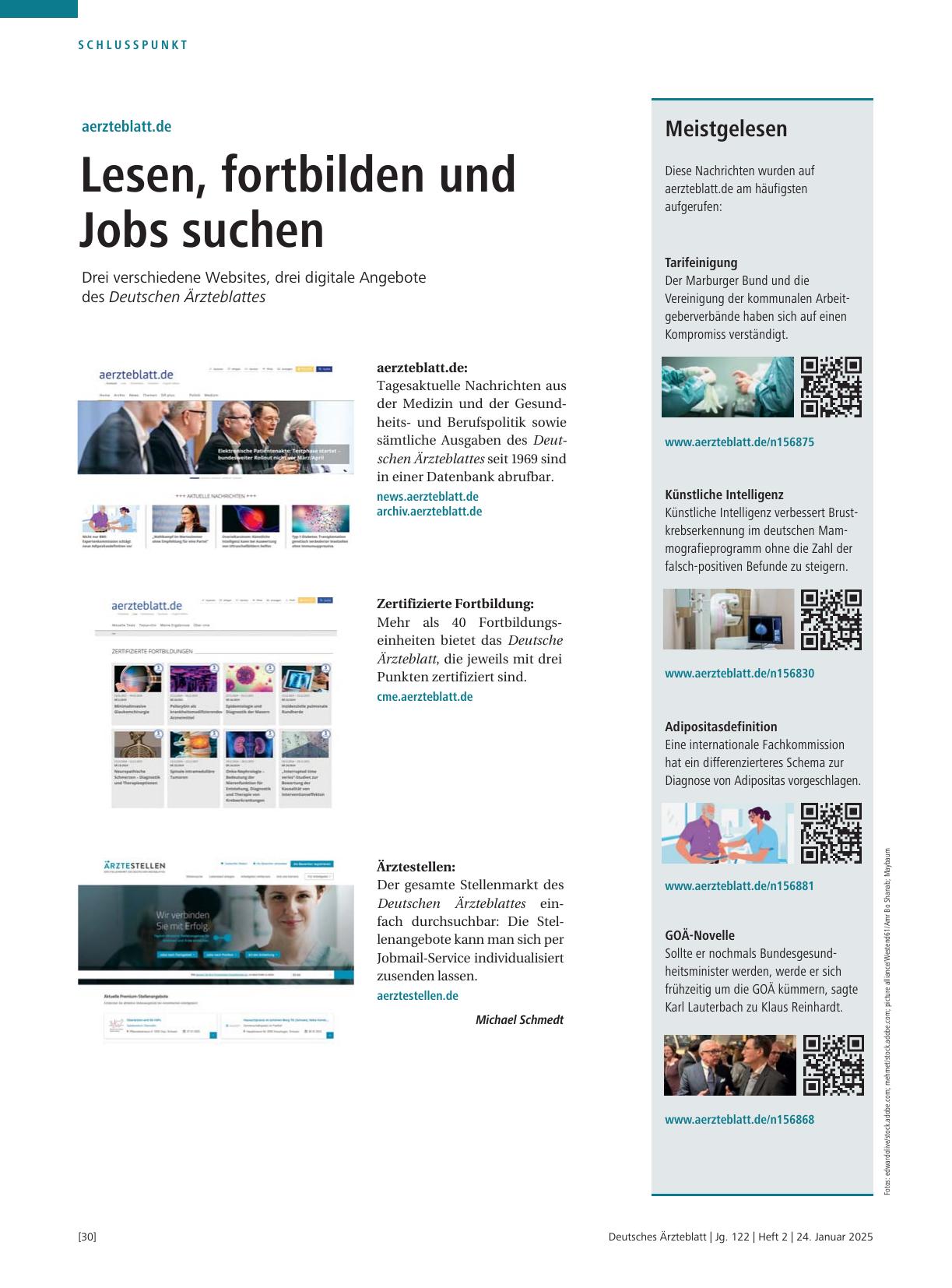 Vorschauseite 1: Ärzteblatt.de: Lesen, fortbilden und Jobs suchen