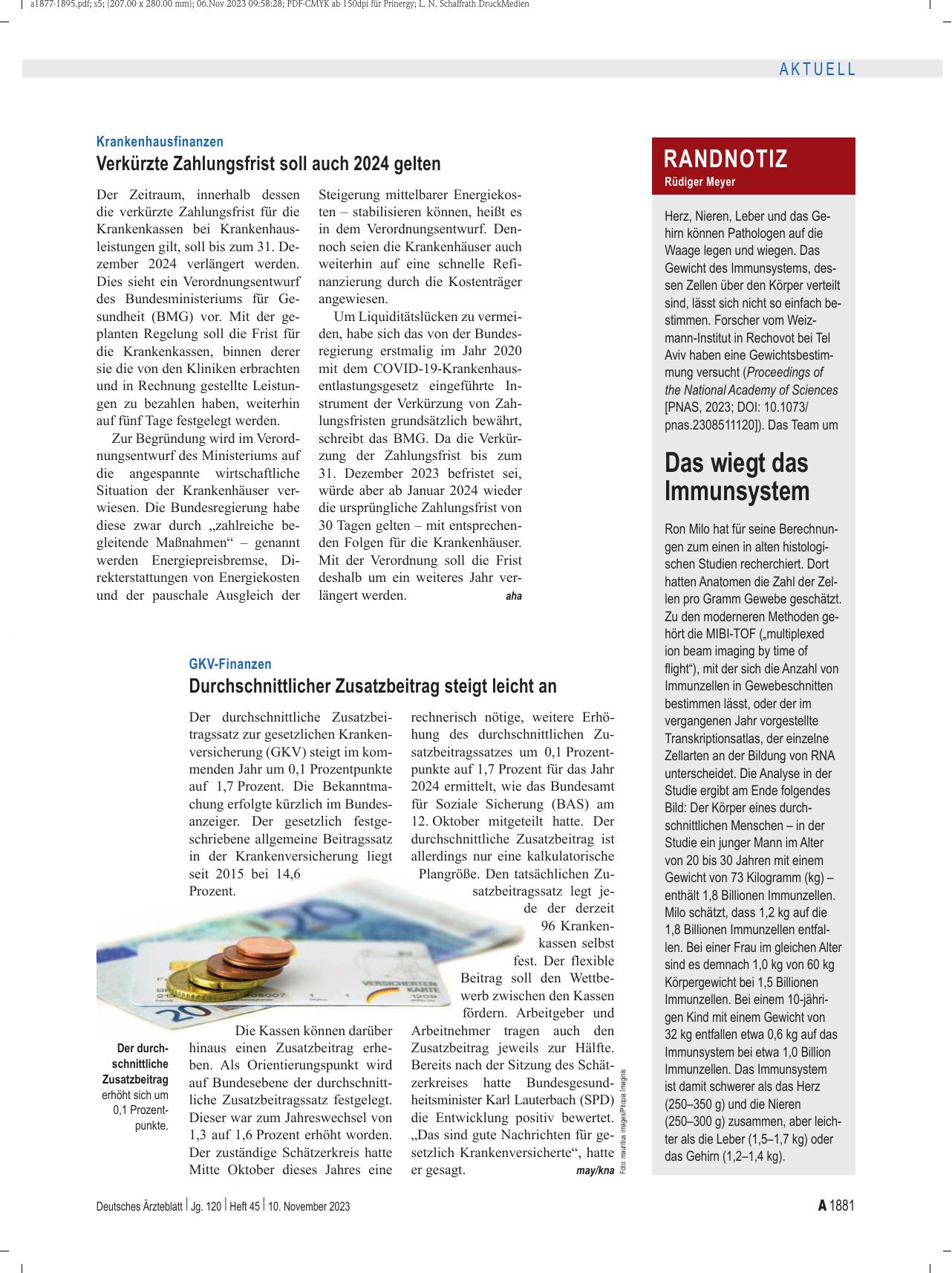 Vorschauseite 1: GKV-Finanzen: Durchschnittlicher Zusatzbeitrag steigt leicht an