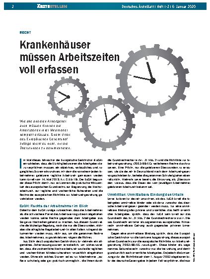 Vorschauseite 1: Recht: Krankenhäuser müssen Arbeitszeiten voll erfassen