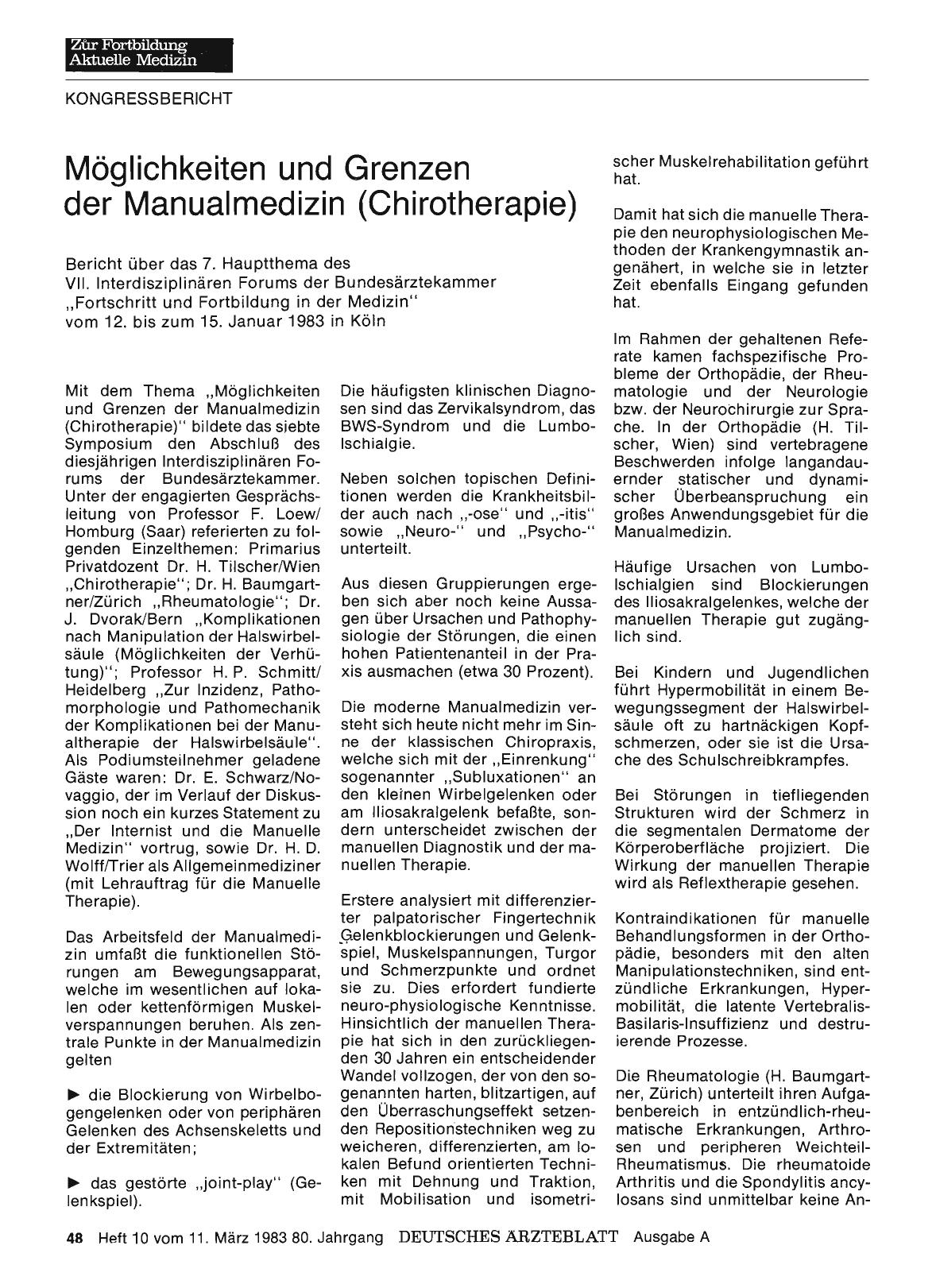 Vorschauseite 1: Möglichkeiten und Grenzen der Manualmedizin (Chirotherapie)