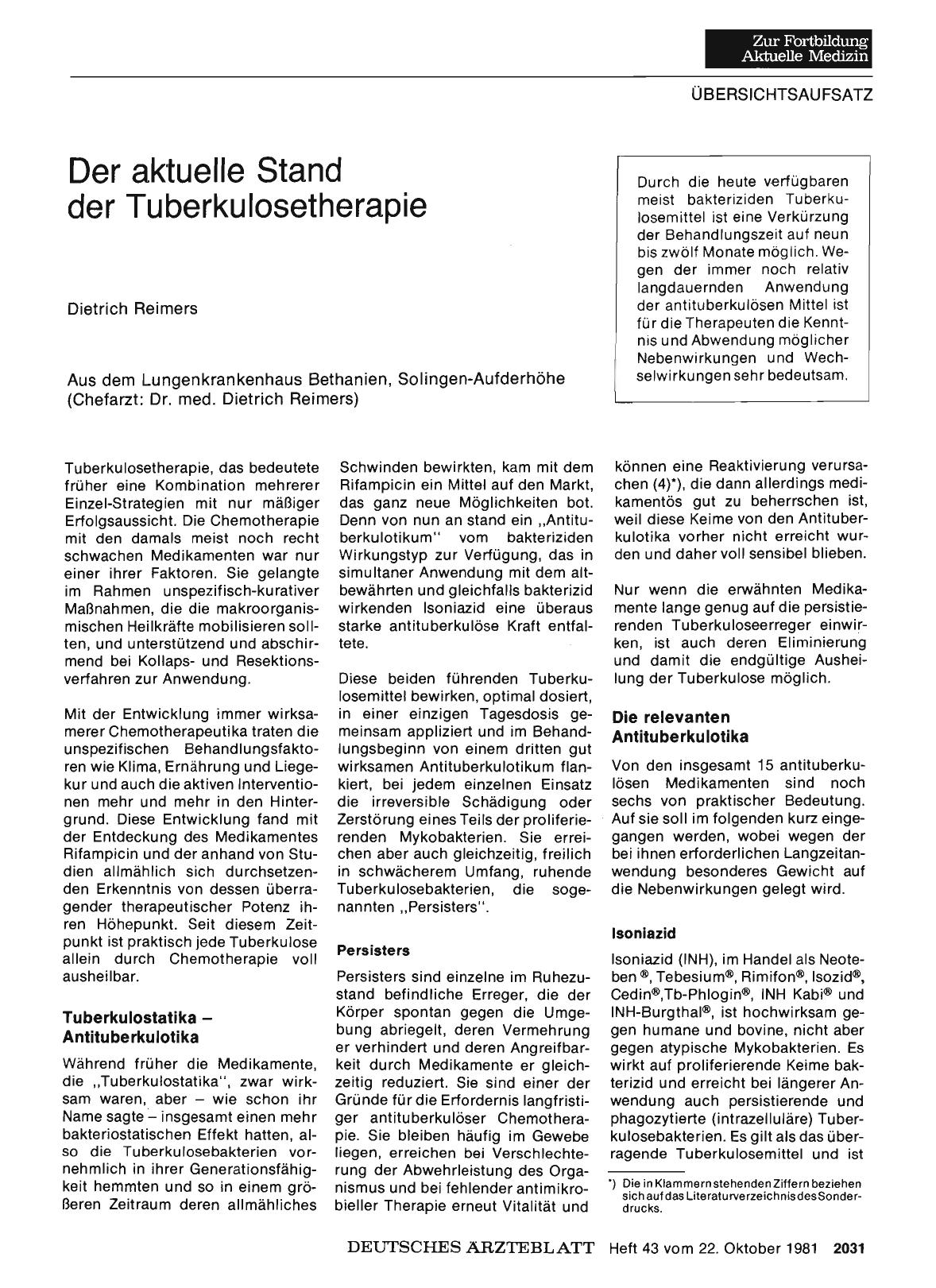 Vorschauseite 1: Der aktuelle Stand der Tuberkulosetherapie