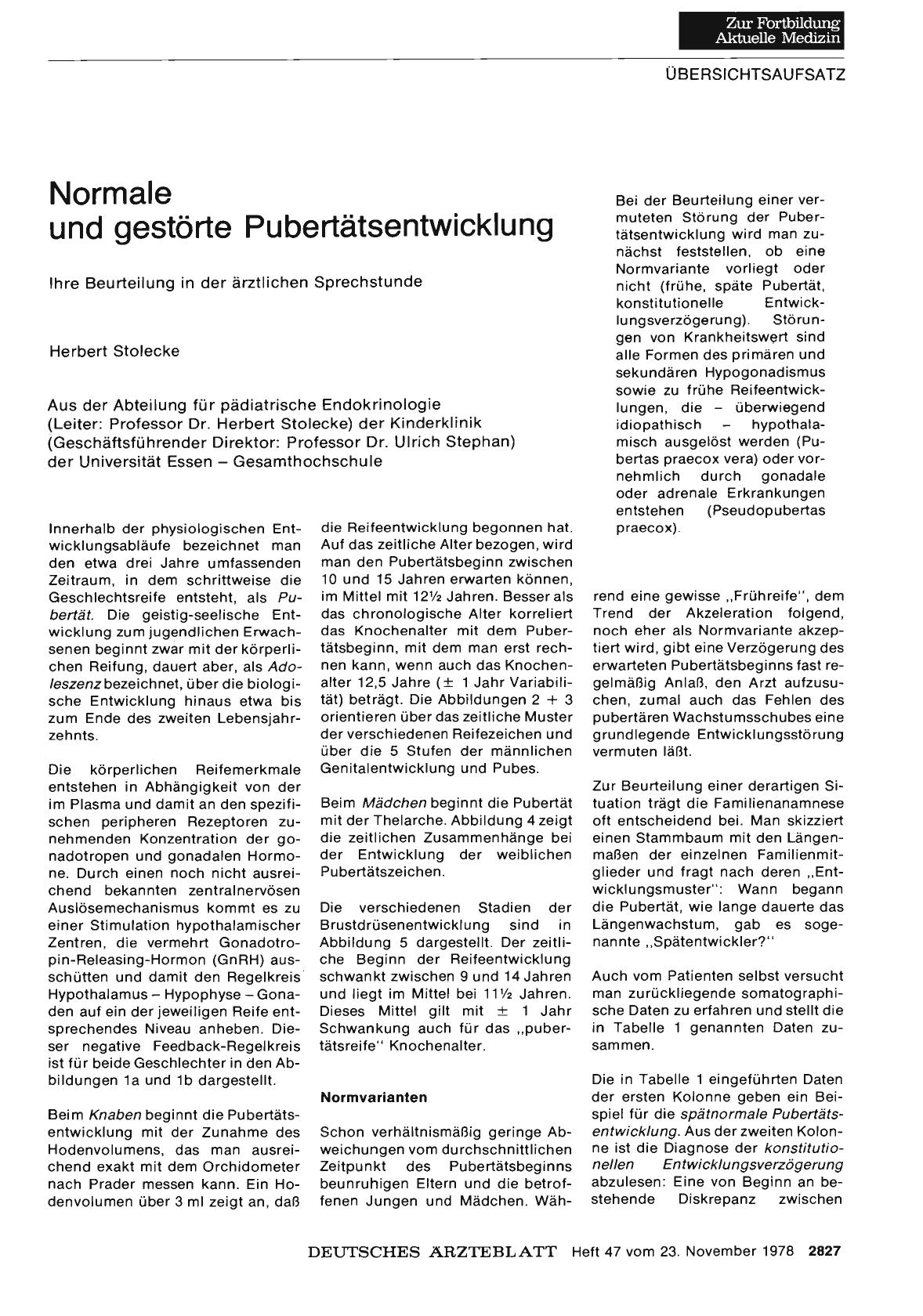 Vorschauseite 1: Normale und gestörte Pubertätsentwicklung: Ihre Beurteilung in der ärztlichen Sprechstunde