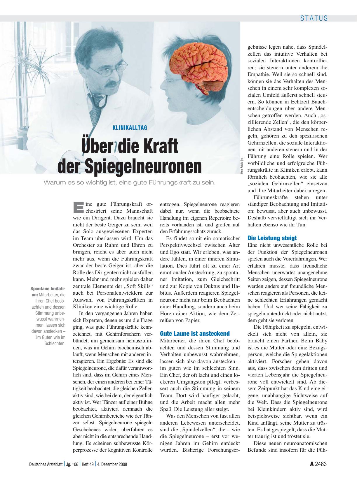 Vorschauseite 1: Klinikalltag: Über die Kraft der Spiegelneuronen