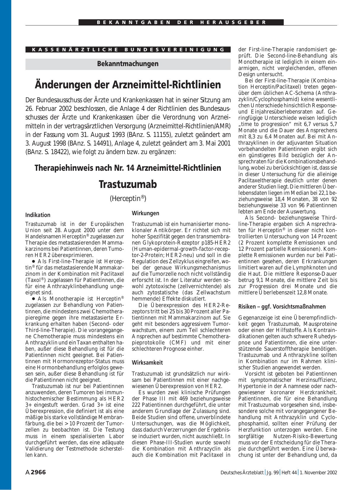 Vorschauseite 1: Bekanntmachungen: Änderungen der Arzneimittel-Richtlinien