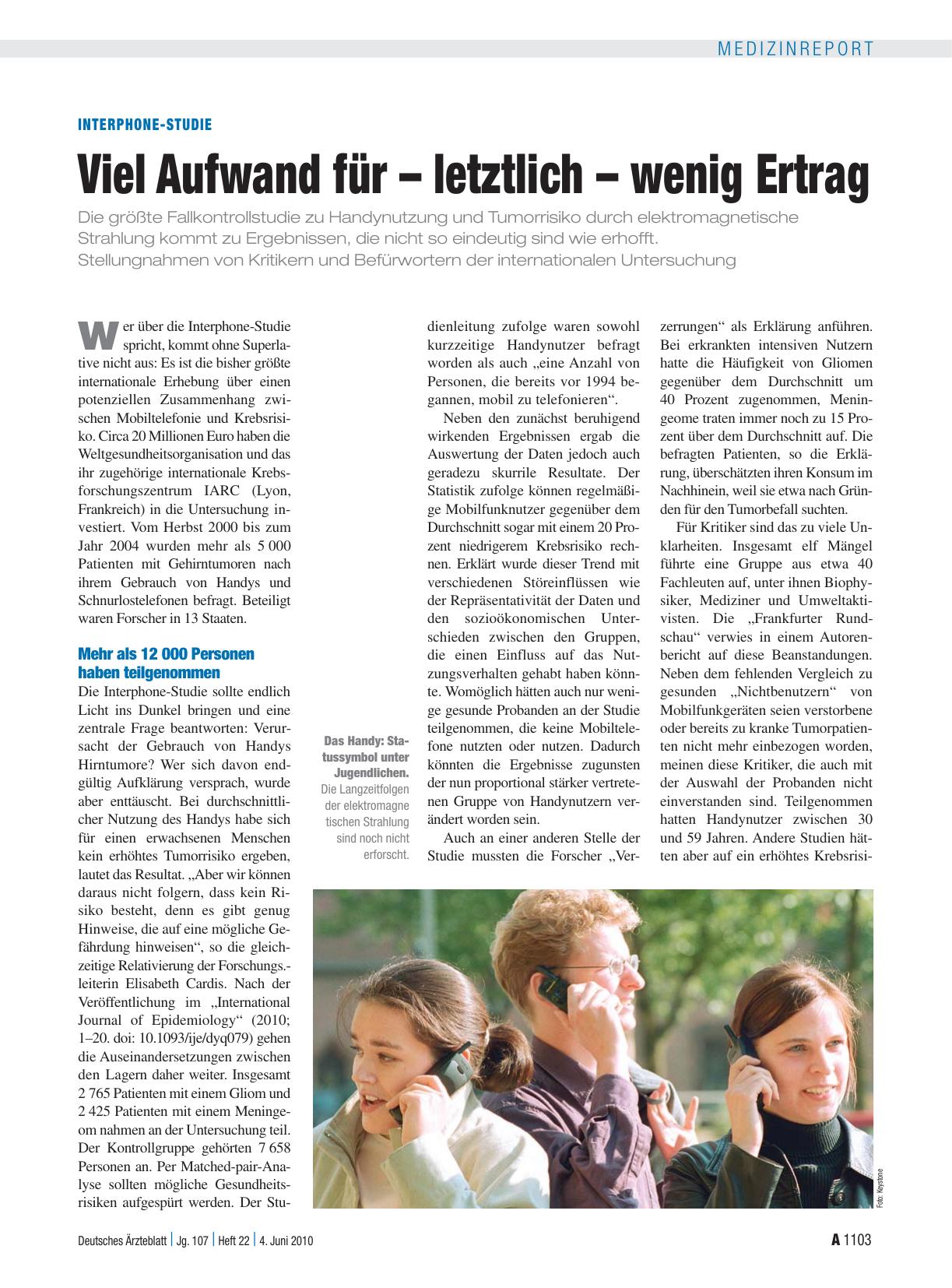 Vorschauseite 1: Interphone-Studie: Viel Aufwand für – letztlich – wenig Ertrag