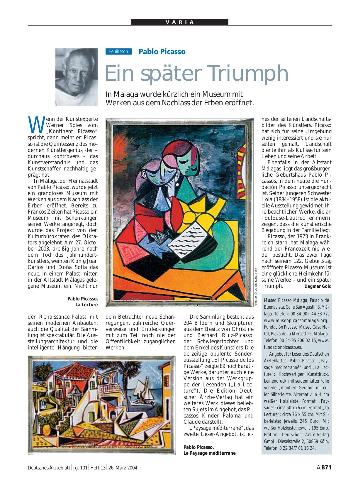 Vorschauseite 1: Pablo Picasso: Ein später Triumph