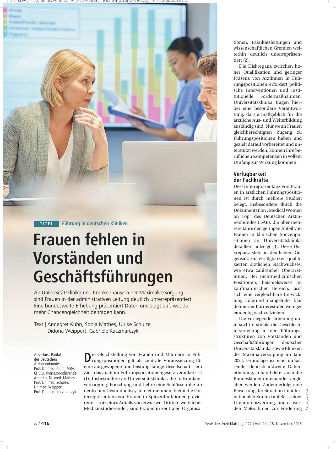 Vorschauseite 1: Führung in deutschen Kliniken: Frauen fehlen in Vorständen und Geschäftsführungen