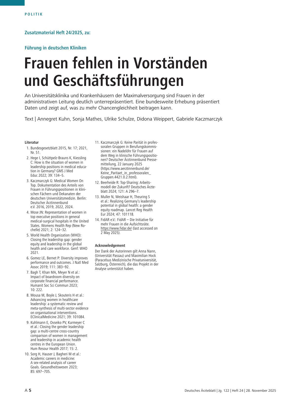 Vorschauseite 5: Führung in deutschen Kliniken: Frauen fehlen in Vorständen und Geschäftsführungen