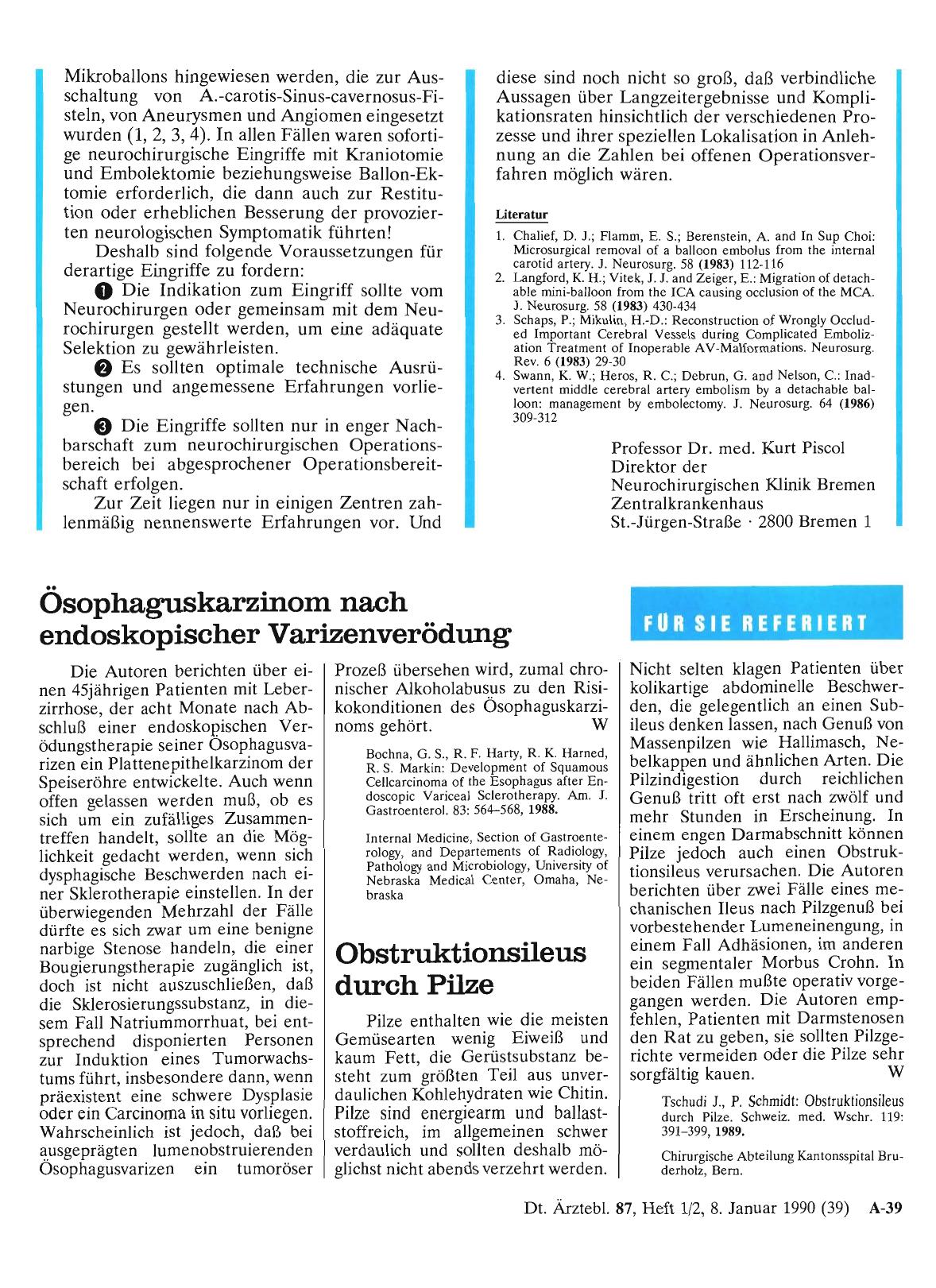 Vorschauseite 1: Ösophaguskarzinom nach endoskopischer Varizenverödung