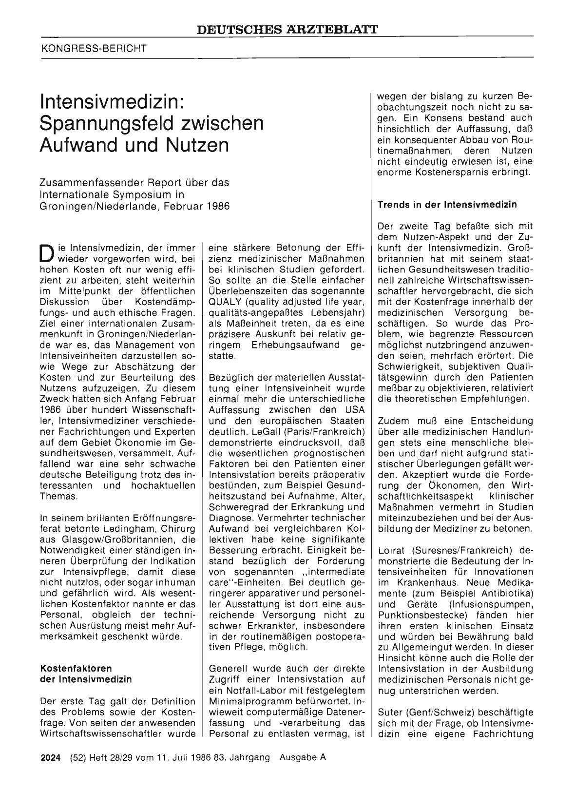 Vorschauseite 1: Intensivmedizin: Spannungsfeld zwischen Aufwand und Nutzen