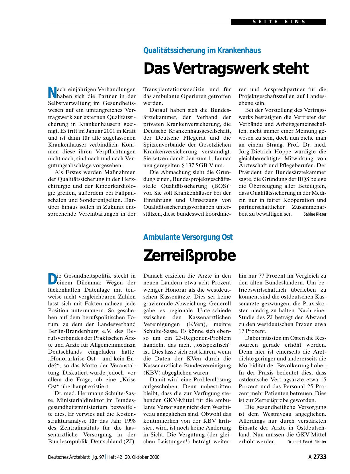 Vorschauseite 1: Ambulante Versorgung Ost: Zerreißprobe