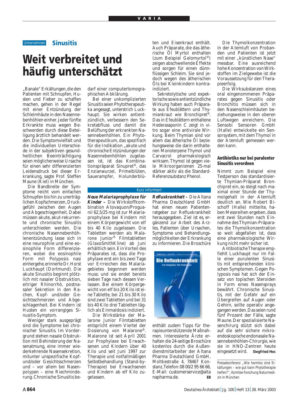 Vorschauseite 1: Neue Malariaprophylaxe für Kinder