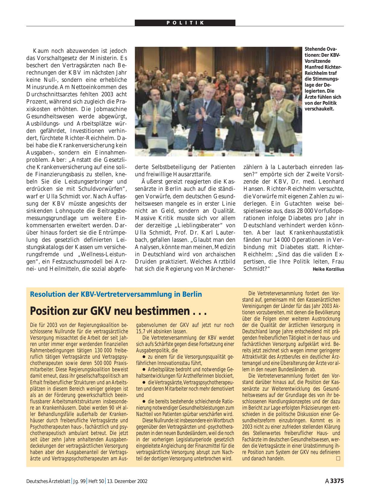 Vorschauseite 1: Resolution der KBV-Vertreterversammlung in Berlin: Position zur GKV neu bestimmen. ..